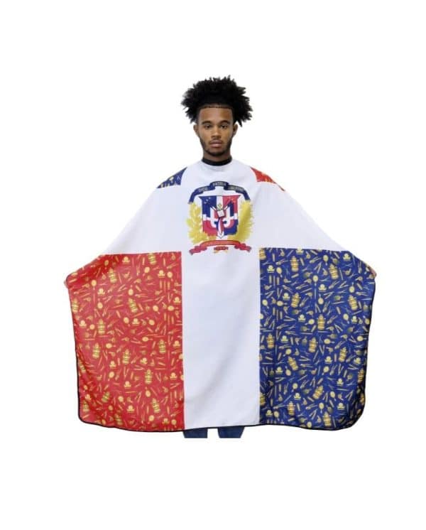 King Midas Dominican Republic Flag Cape on person