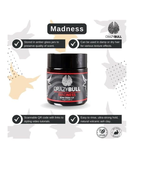 Crazy Bull Madness Ultra Strong Clay 100g - Barber Depot - Barber Supply