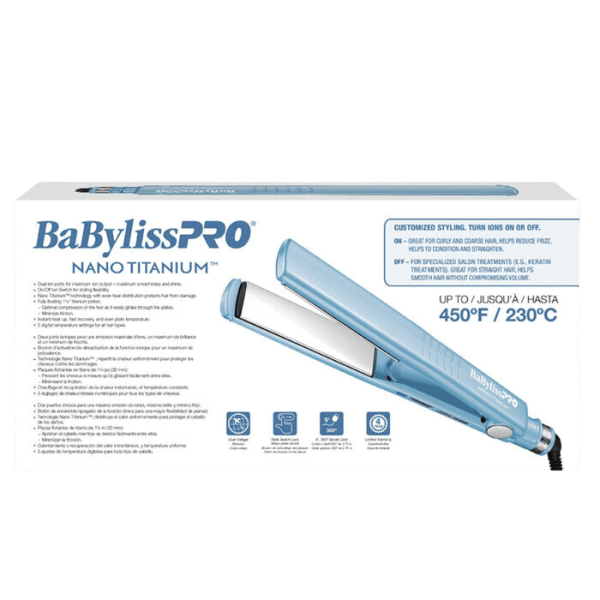 BabylissPro Nano Titanium 1-1/4" Dual Ionic Flat Iron #BNT9125TUC Package Back