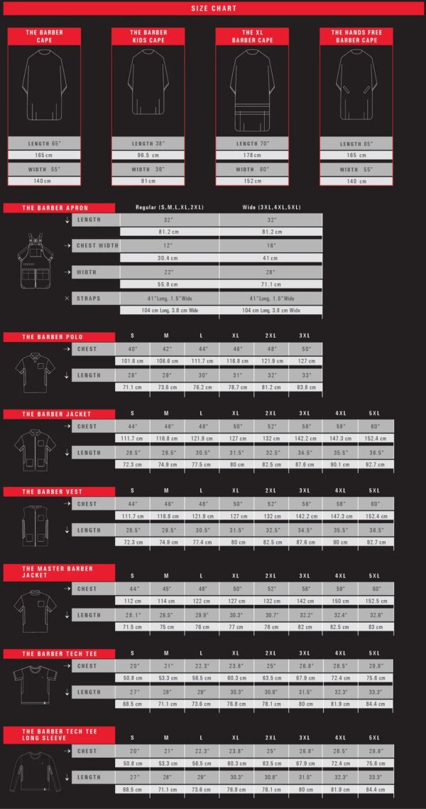 Barber Strong Size Chart