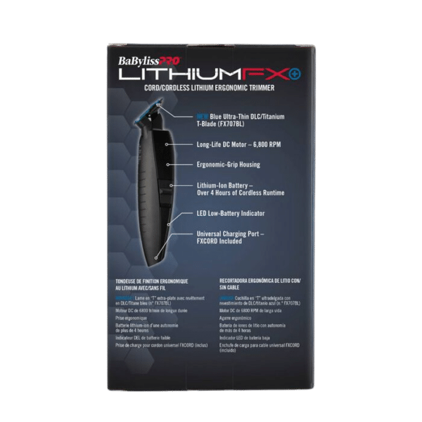 BabylissPro LithiumFX+ Matte Black Cordless Trimmer #FX773NMB - Package Back