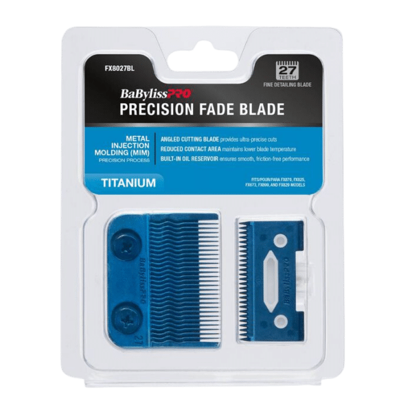 BabylissPro Blue Titanium Metal Injection Molded (MIM) Precision Fade Blade 27 Tooth #FX8027BL - Package Front