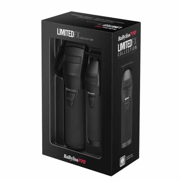 BabylissPro LimitedFX Clipper and Trimmer Collection Matte Black #FXDUOCTMB - Package Angled