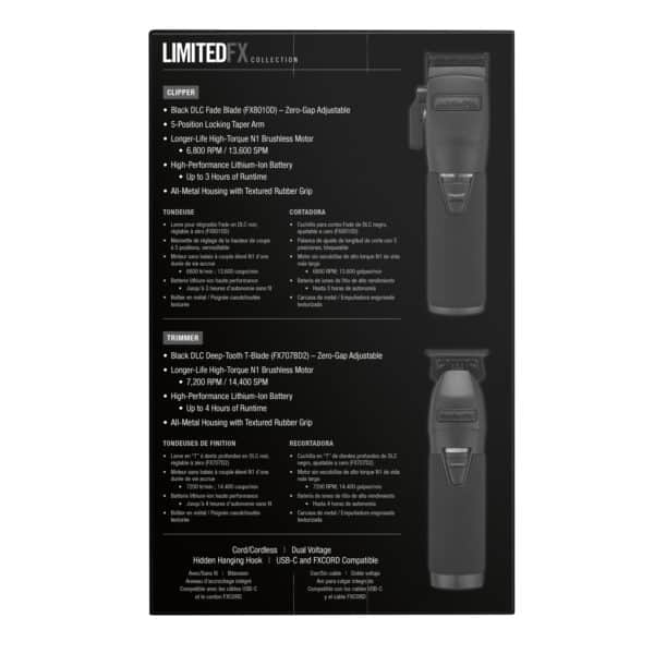 BabylissPro LimitedFX Clipper and Trimmer Collection Matte Black #FXDUOCTMB - Package back