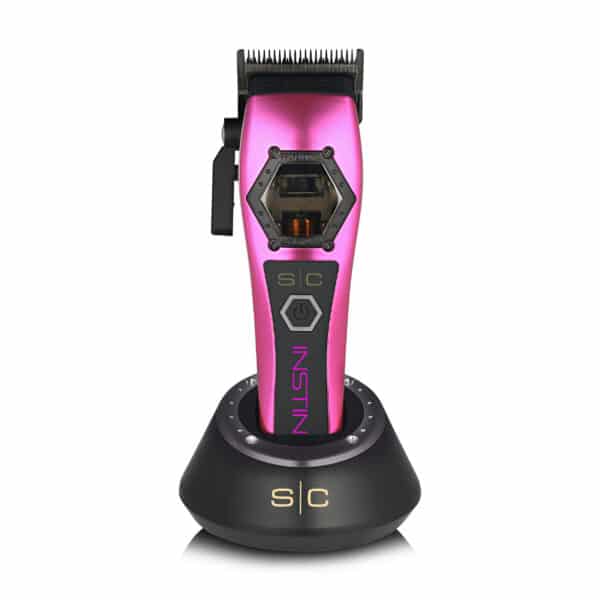 StyleCraft Instinct Metal Clipper #SC611M - Pink Cover on Charging Stand