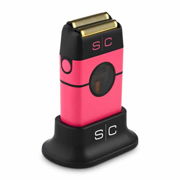 StyleCraft Instinct Shaver Pink #SC807PK - Angled view on Charging Stand