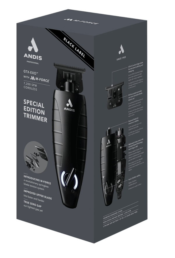 Andis GTX-Exo Black Label M-Force Special Edition Cordless Trimmer #561862 - Packaging Angled