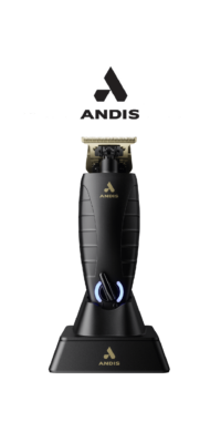 Andis GTX-EXO Trimmer #74150 on stand with logo