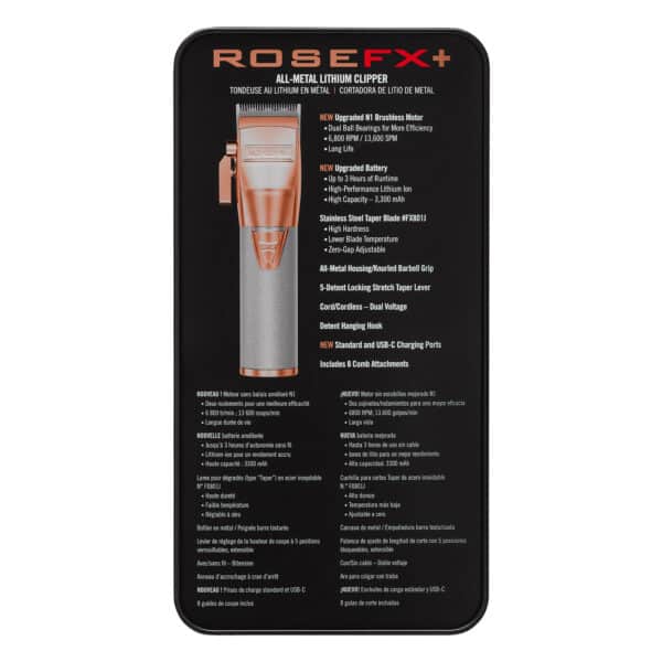 BabylissPro RoseGoldFX+ Clipper #FX870NRG - Package Back