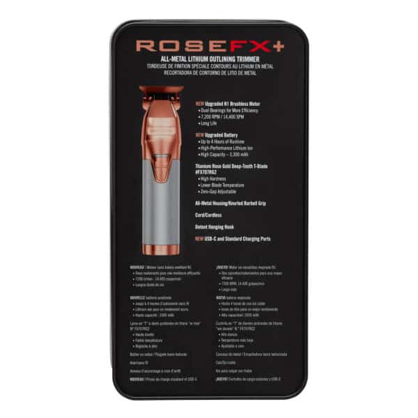 BabylissPro RoseGoldFX+ Trimmer #FX787NRG - Package Back