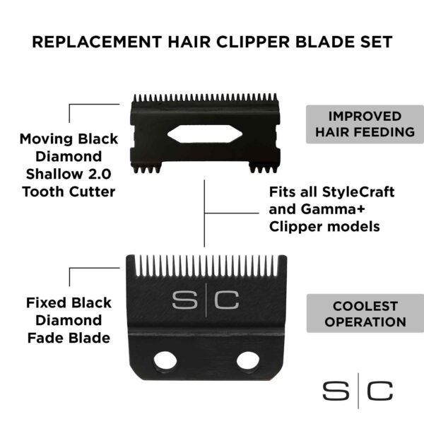 StyleCraft Black Diamond Fade Blade with Shallow Tooth 2.0 Moving Blade #SC534B - Info