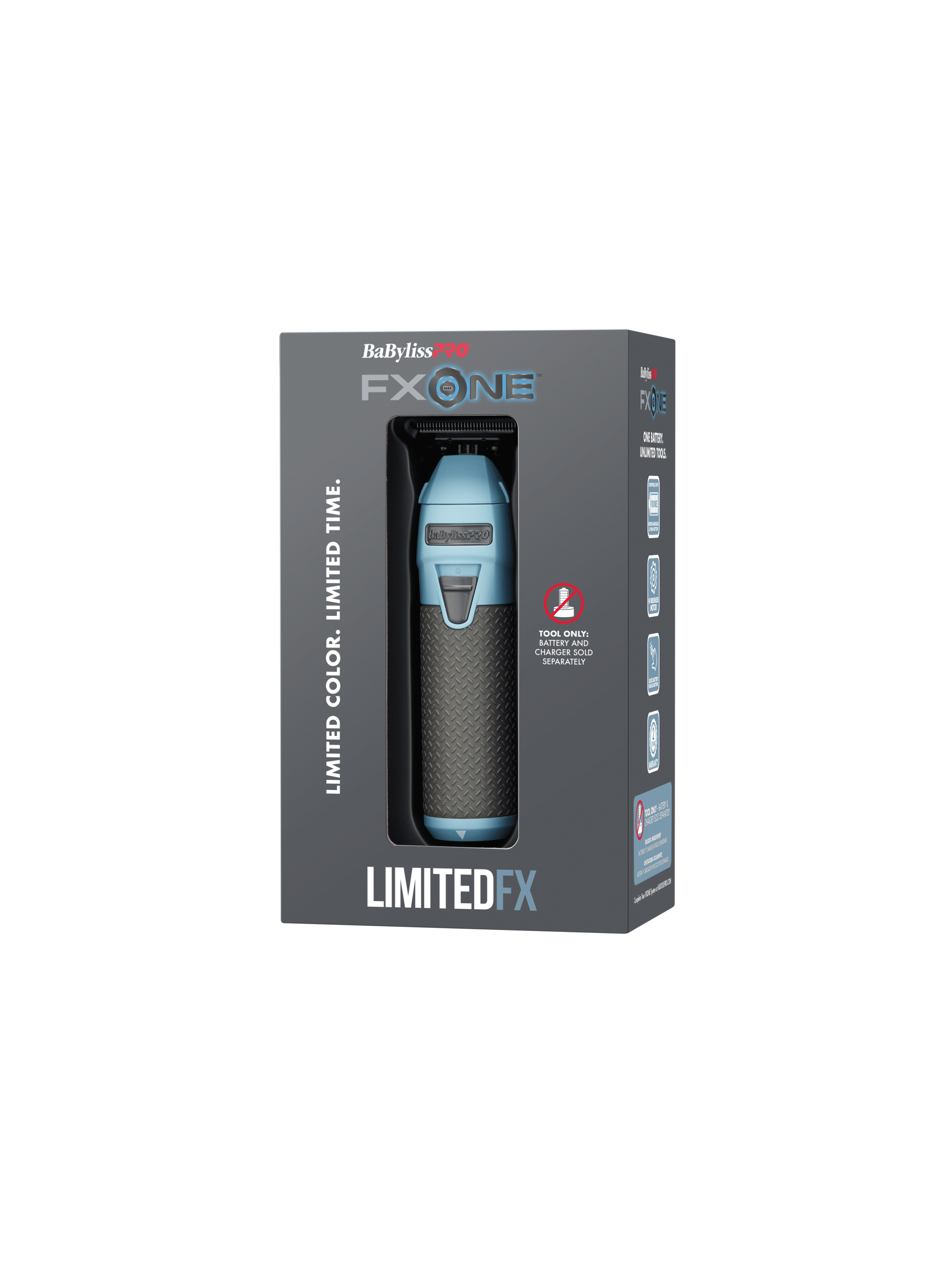 BabylissPro FXOne Limited Edition Matte Blue Trimmer (TOOL ONLY) #LFX799BC - Package Angled Left