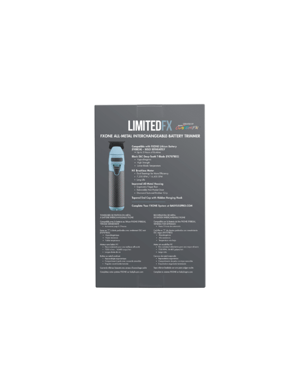 BabylissPro FXOne Limited Edition Matte Blue Trimmer (TOOL ONLY) #LFX799BC - Package Back