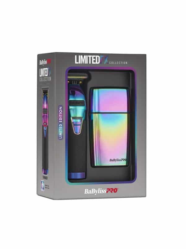 BabylissPro Limited Edition Iridescent Trimmer and Double Foil Shaver Value Pack #FXDUOFS2TRB - Package Facing Right