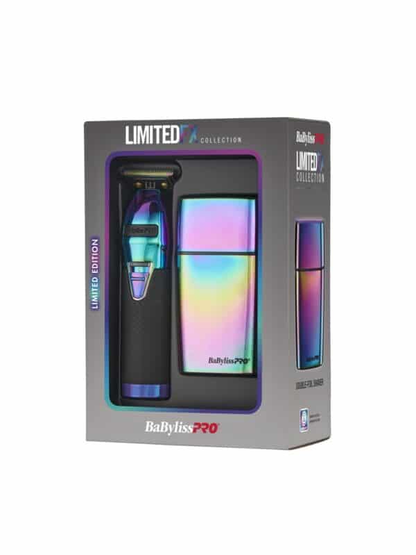 BabylissPro Limited Edition Iridescent Trimmer and Double Foil Shaver Value Pack #FXDUOFS2TRB - Package Facing left