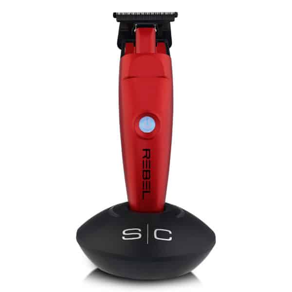 StyleCraft Rebel Clipper and Trimmer Combo (RED) #SC203R - Trimmer on charging stand