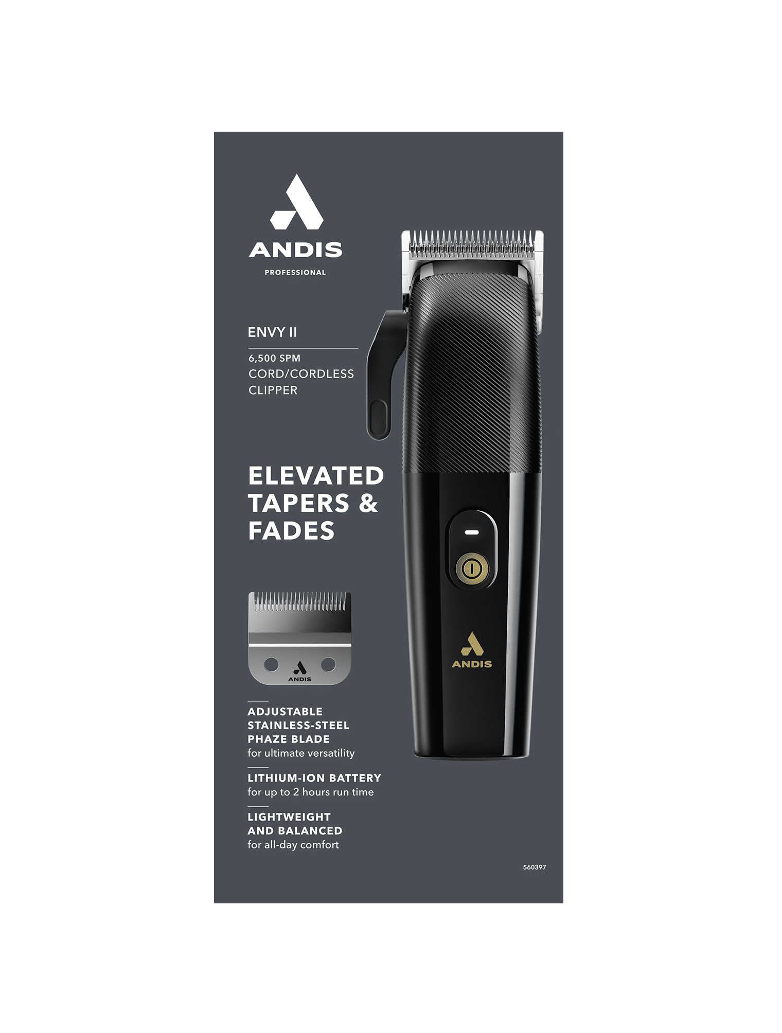 Andis Envy II Cordless Clipper Standard Edition #560397 - Package Front