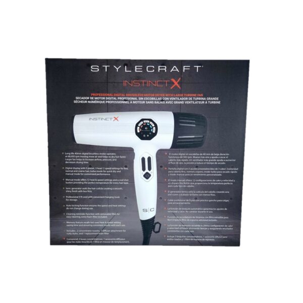 StyleCraft Instinct-X Hair Dryer - White #SC105B - Package