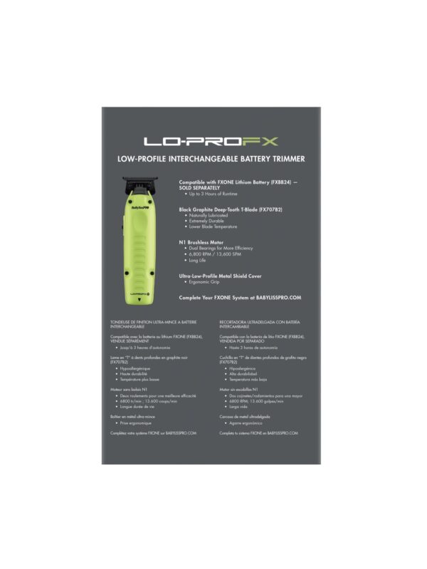 Babyliss FXOne Lo-ProFX Neon Yellow Trimmer #FX729NYLT - Package Back