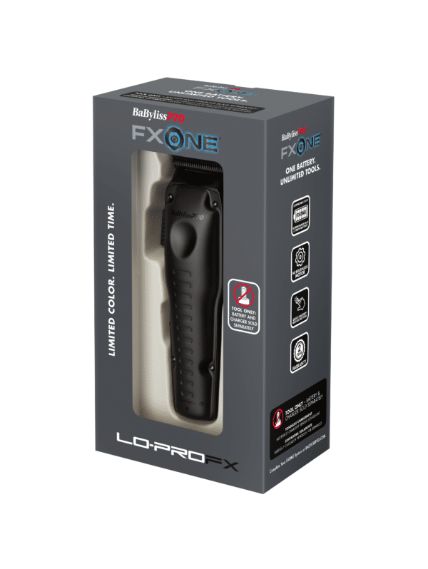 BabylissPro FXOne Lo-ProFX Clipper Matte Black #FX829MBLT - Package Angled Left