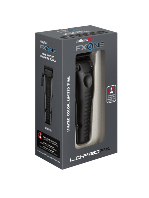 BabylissPro FXOne Lo-ProFX Clipper Matte Black #FX829MBLT - Package Angled Right