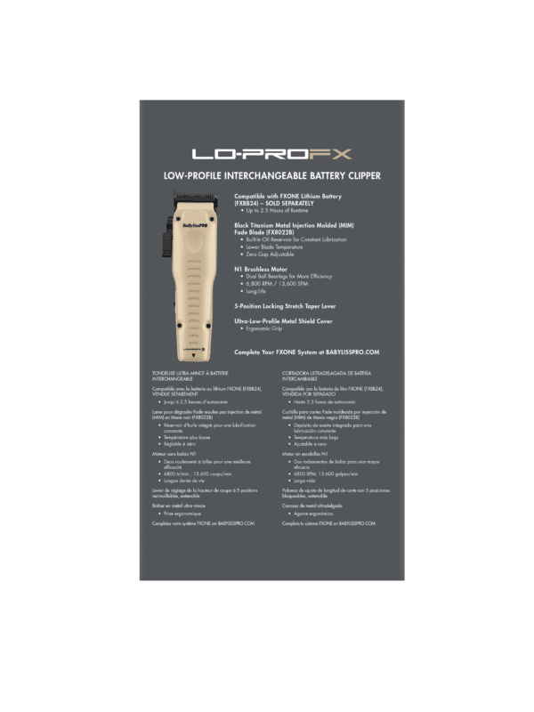 BabylissPro FXOne Lo-ProFX Clipper Sand #FX829SDLT - Package Back