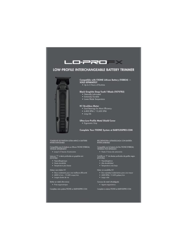 BabylissPro FXOne Lo-ProFX Trimmer Matte Black #FX729MBLT - Package Back