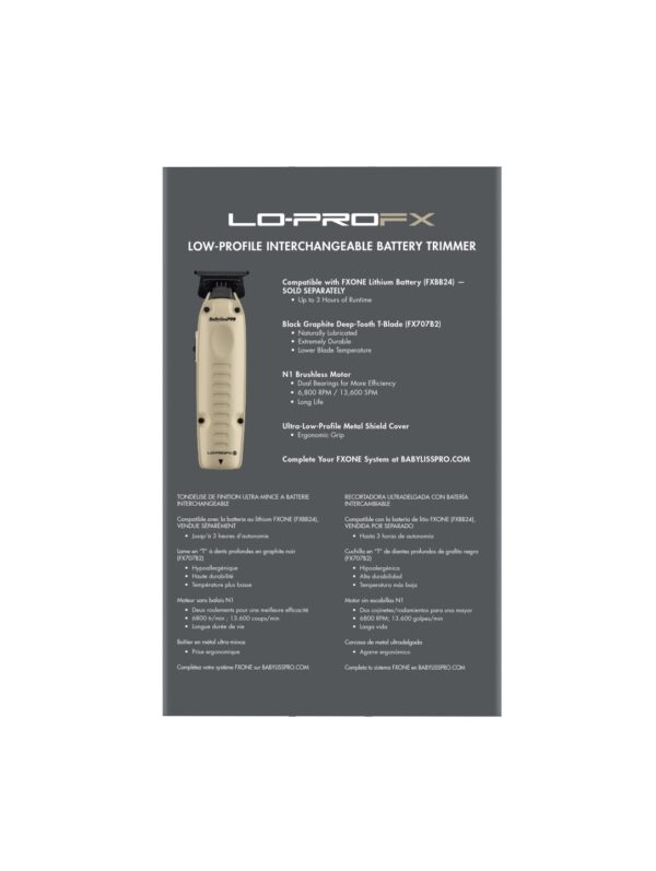 BabylissPro FXOne Lo-ProFX Trimmer Sand #FX729SDLT - Package Back