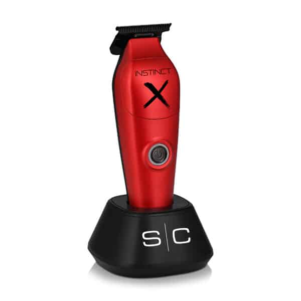 StyleCraft Instinct-X Metal Trimmer #SC411M - With red cover on stand