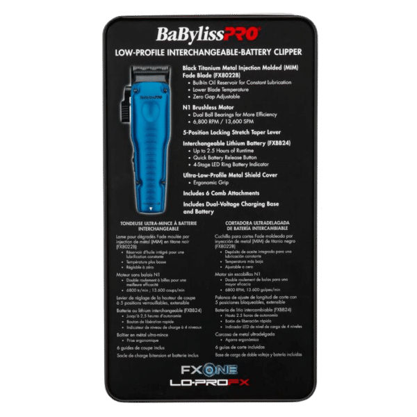 BabylissPro FXOne Lo-ProFX Limited Edition Blue Clipper #FX829BL - Package Back