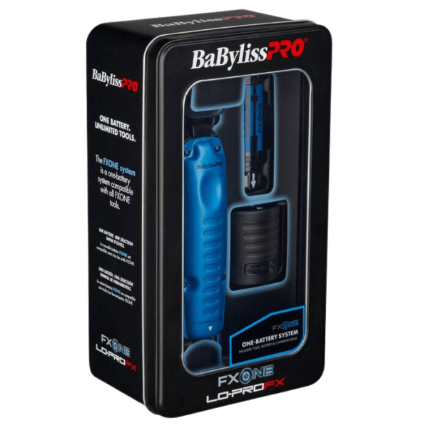 BabylissPro FXOne Lo-ProFX Limited Edition Blue Trimmer #FX729BL - Package Angled