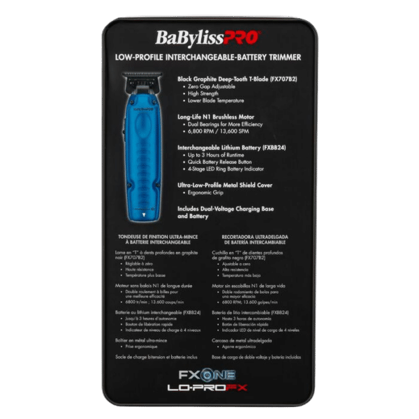 BabylissPro FXOne Lo-ProFX Limited Edition Blue Trimmer #FX729BL - Package Back