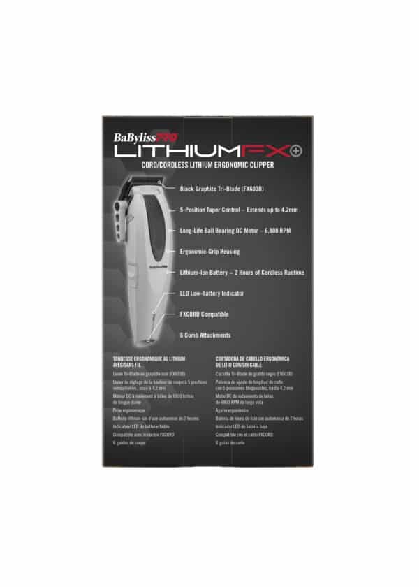 BabylissPro LithiumFX+ Limited Edition Grey Clipper #FX673NSGY - Package back